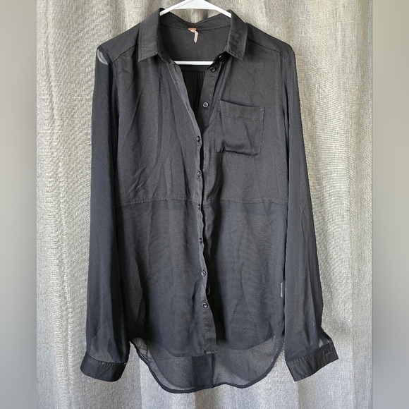 FREE PEOPLE THE BEST OF BOTH WORLDS BLACK BUTTON DOWN SIZE SMALL - Picture 1 of 7